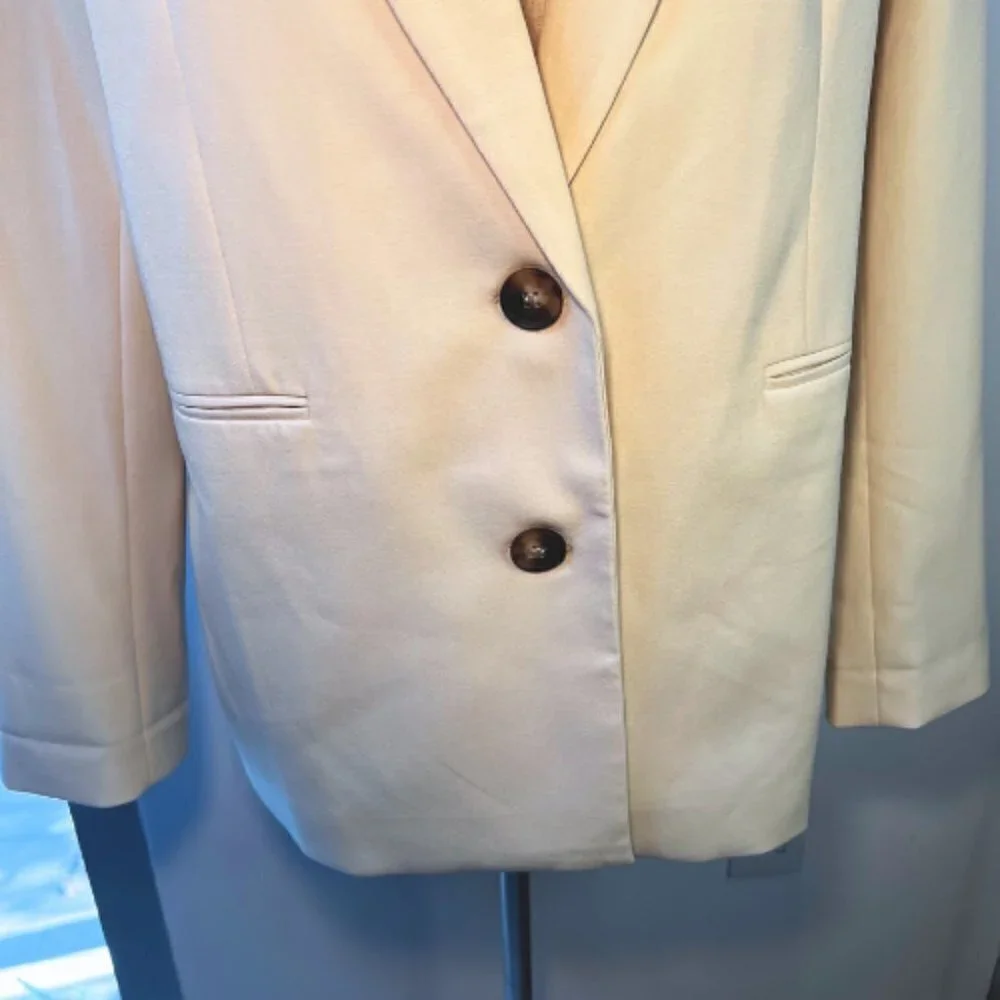 MO-KA Cream Beige Single-Breasted Relaxed Blazer Size M